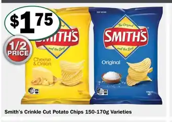 Friendly Grocer Smith's Crinkle Cut Chips 150-170gm Varieities offer