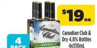 Liquorland Canadian Club & Dry 4.8% Bottles 4x330ml offer