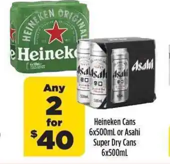 Liquorland Heineken BCna 6x500ml or Asahi Super Dry Cans6x500ml offer