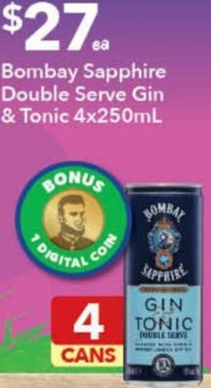 Bombay Sapphire Double Serve Gin & Tonic 4x250ml