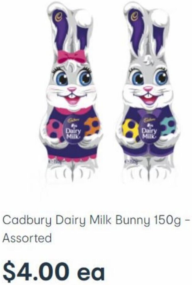 Cadbury Dairy Milk Bunny 150Assorted offer at Kmart
