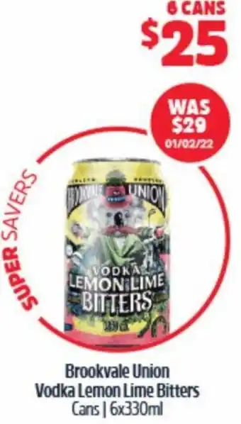 BWS Brookvale Union Vodka Lemon Lime Bitters offer