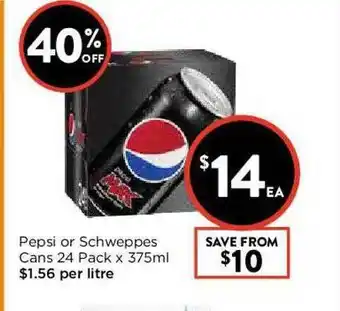 Foodworks Pepsi Or Schweppes Cans 4 Pack X 375ml offer