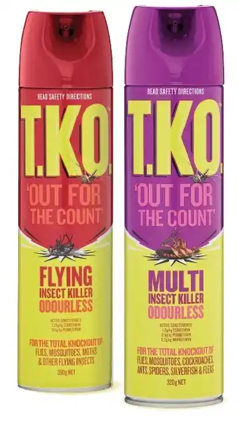 Coles TKO Out for the Count Flying 350g or Multi Insect Killer 320g offer