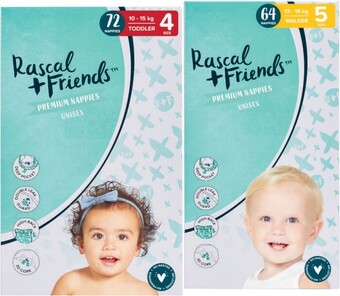 Coles Rascal + Friends Jumbo Nappies 64 Pack-96 Pack offer