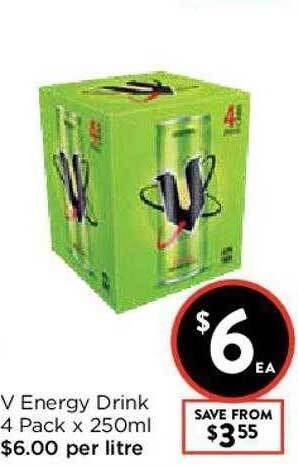 Foodworks V Energy Drink 4 Pack X 250ml offer