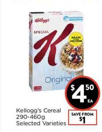 Foodworks Kellogg's Cereal 290-460g offer