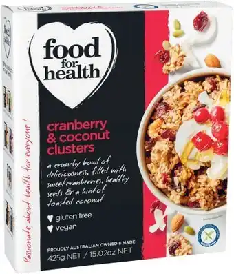 Coles Food for Health Cranberry & Coconut Clusters 425g offer