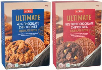 Coles Coles Ultimate 40% Chocolate Chip Choc Dipped Cookies 400g offer