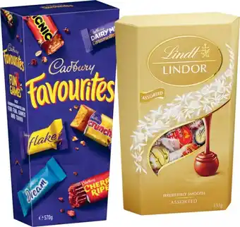 Coles Cadbury Favourites Boxed Chocolates 570g or Lindt Lindor Chocolates Cornet 327g-333g offer