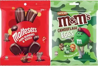 Coles Maltesers Mini Bunnies & Eggs or M&Ms Mini Eggs Bags 220g offer