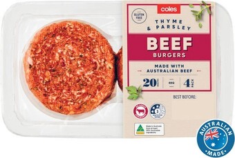 Coles Coles Beef, Thyme & Parsley Burgers 500g offer