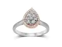 Bevilles Jewellery 9ct White & Rose Gold 0.25ct Diamond Pear Miracle Set Halo Ring - L offer