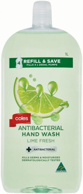 Coles Coles Antibacterial Lime Fresh Hand Wash Refill 1 Litre offer