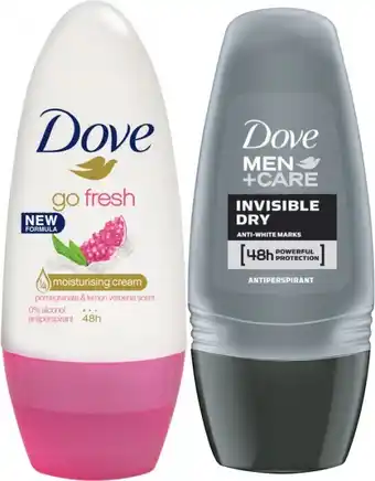 Coles Dove Antiperspirant Invisible Dry or Pomegrante Lemon Roll on Deodorant 50mL offer