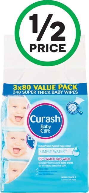 Woolworths Curash Baby Water Wipes Pk 3 x 80 offer