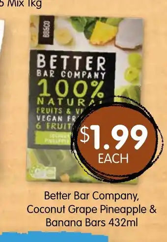 Better Bar Company, Coconut Grape Pineapple & Banana Bars 432ml