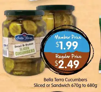 Spudshed Bella Terra Cucumbers Sliced or Sandwich 670g-680g offer
