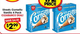 Ritchies Streets Cornetto Vanilla 4 Pack offer