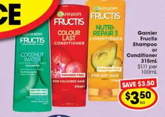 Ritchies Garneir Fructis Shampoo or Conditioner 315ml offer