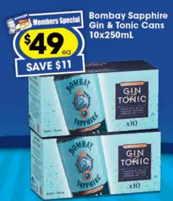 Ritchies Bombay Sapphire Gin & Tonic Cans 10x250ml offer