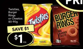 Ritchies Twisties Burger Ring or Cheetos 80-90g offer