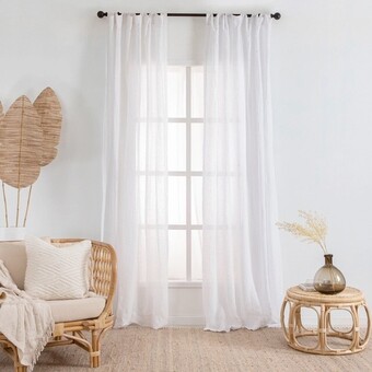 Pillow Talk Washed Linen White Sheer Curtain Pair by M.U.S.E. offer
