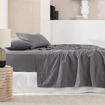 Pillow Talk Plain Dye Charcoal Flannelette Sheet Set by Essentials offer