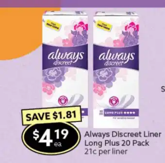 Ritchies Always Discreet Liner Long Plus 20 Pack offer