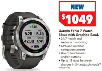 Harvey Norman Garmin Fenix 7 Watch-Silver With Graphite Band offer