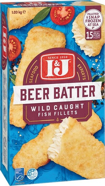IGA I&J Fish Wild Caught Original Crumb 1kg or Beer Batter Fish Fillets 1.03kg offer