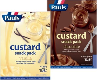 IGA Pauls Vanilla or Chocolate Custard Snack Pack 6x150g offer