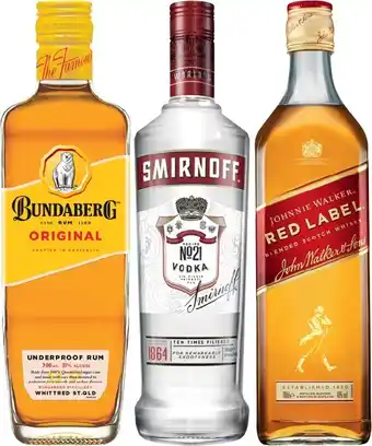IGA Bundaberg Rum U.P, Smirnoff Red Label Vodka or Johnnie Walker Red Label Scotch 700mL offer