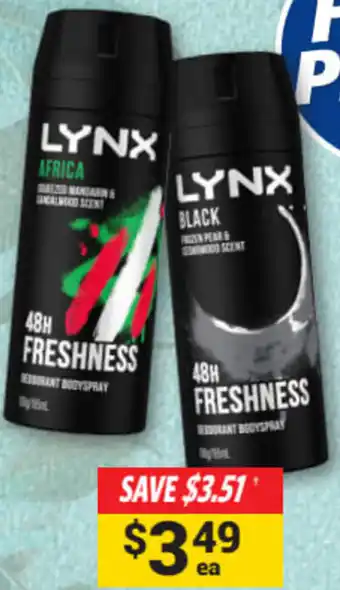 Cincotta Chemist Lynx Deodorant Body Spray Spray Africa 48hr 165ml offer