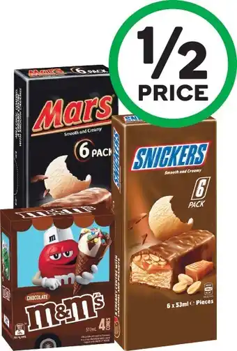 Woolworths Mars or Snickers Frozen Bars 306-318ml Pk 6 – From the Freezer offer