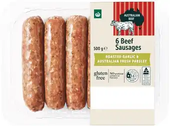 Woolworths Woolworths Beef, Roasted Garlic & Parsley Sausages 500g offer