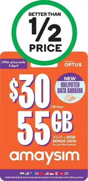 Woolworths amaysim Starter Kit $30~ offer