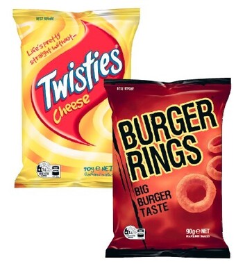 Coles Twisties, Burger Rings or Cheetos 80g-90g offer