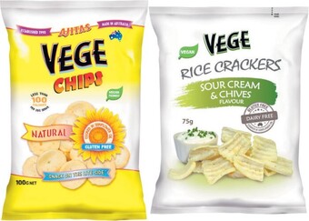 Coles Vege Chips 100g or Vege Rice Crackers 75g offer