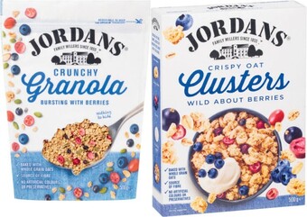 Coles Jordans Granola or Oat Clusters 500g-750g or Dorset Granola or Muesli 450g offer