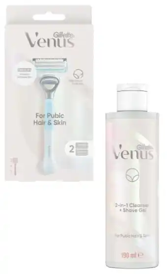 Coles Gillette Venus Pubic Hair & Skin Razor Kit 1 Each or 2 in 1 Cleanser & Shave Gel 190mL offer