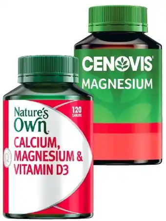 Coles Nature’s Own Calcium Magnesium & Vitamin D3 or Cenovis Magnesium 120 Pack^ offer