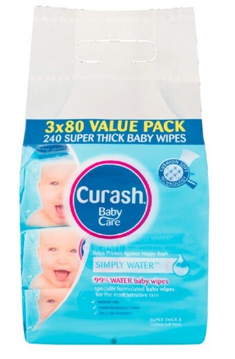 Coles Curash 99% Water Baby Wipes 240 Pack offer