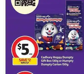 Coles Cadbury Happy Dumpty Gift Box 130g Or Humpty Dumpty Carton 150g offer