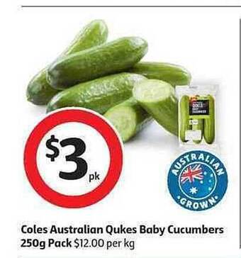 Coles Coles Australian Qukes Baby Cucumbers 250g Pack offer