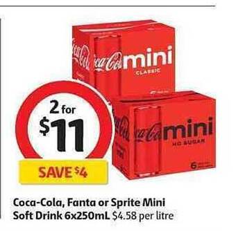 Coles Coca-Cola, Fanta Or Sprite Mini Soft Drink 6x250mL offer