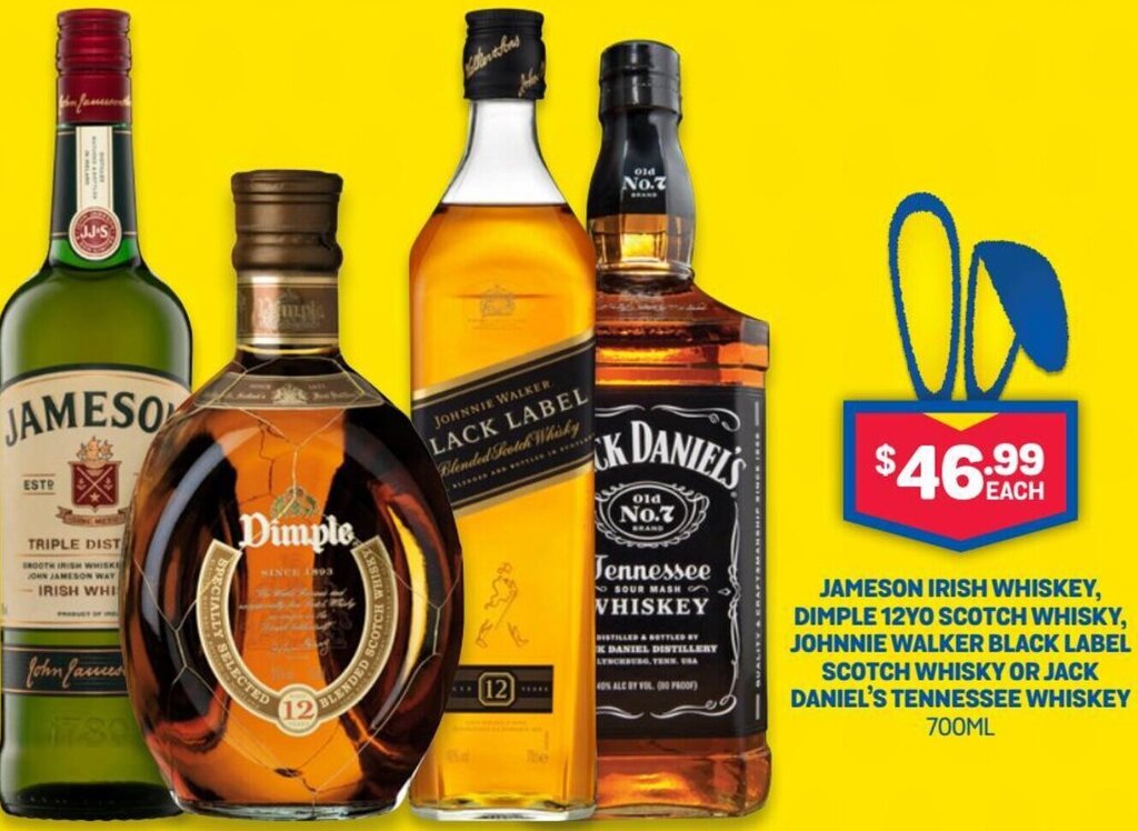 Jameson Irish Whisky, Dimple 12yo Scotch Whisky, Johnnie Walker Black