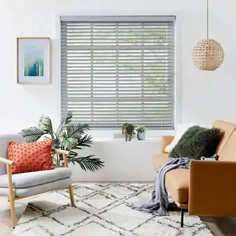 Spotlight 50% off Ready to Hang 50mm Grey Faux Wood Venetian Blinds offer