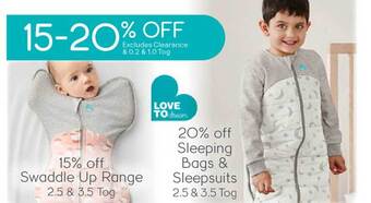 Baby Bunting Swaddle Up Range, Sleeping Bags & Sleepsuits offer
