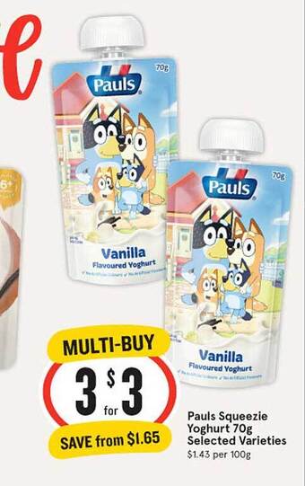 IGA Pauls Squeezie Yoghurt 70g offer